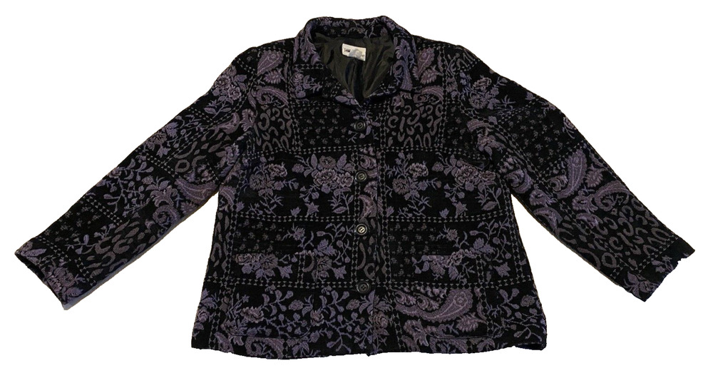 The TOG Shop Petites Womens Tapestry Jacket Size 18P Purple Cottage Core Office
